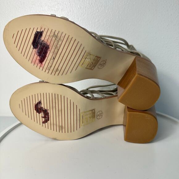 St. Sana Heels Joe Sandals Strappy Suede Leather Block Heel Open Toe Taupe 9 - Picture 4 of 12